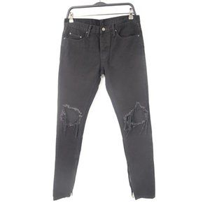 MNML jeans Mens 29 32x32 black denim skinny destroyed knees ankle zipper pockets